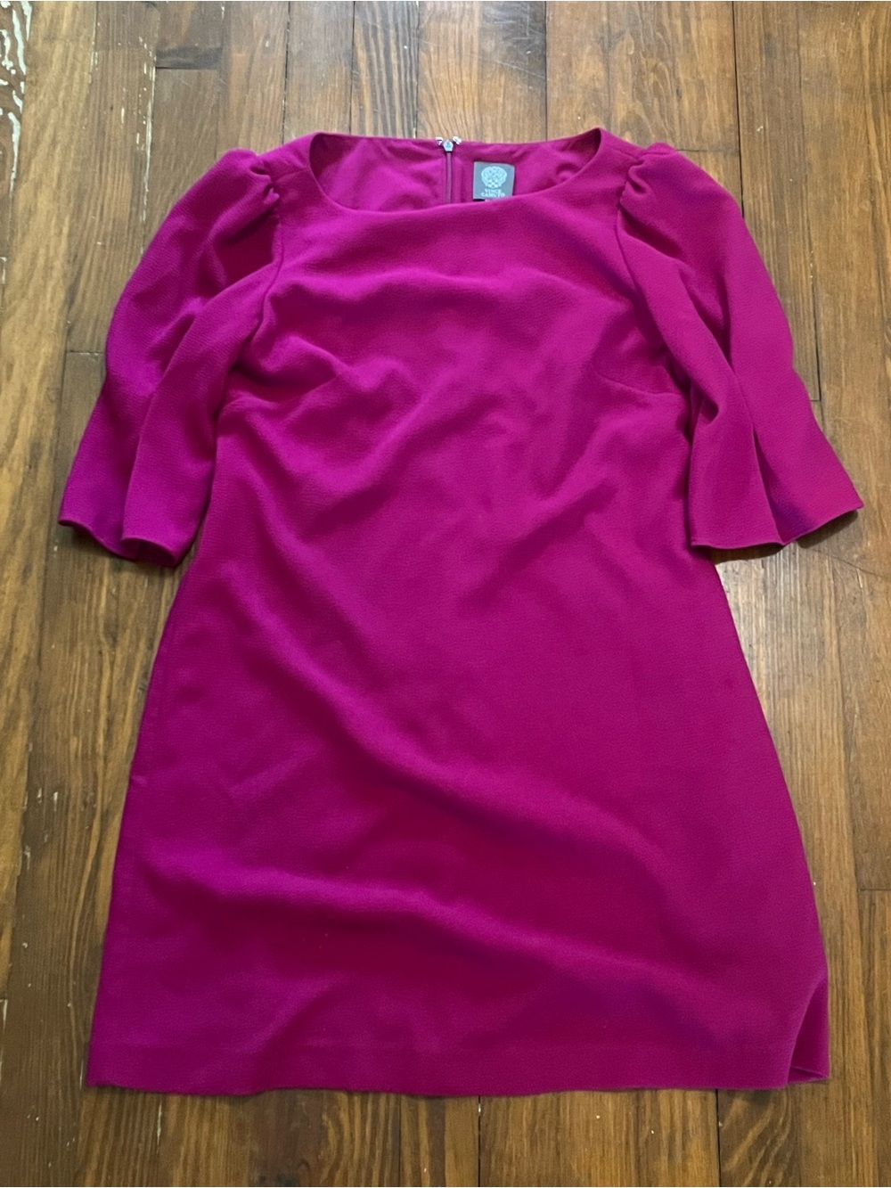 Vince Camuto Magenta Shift Dress with Puff Sleeves